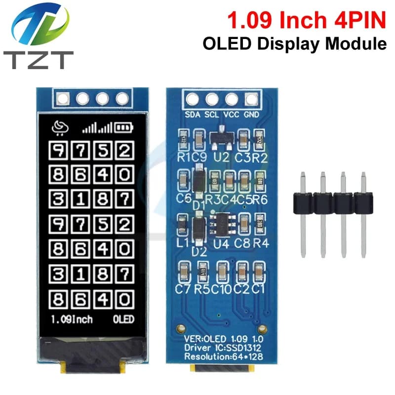 Modulo Display OLED da 1,09 Pollici 128x64 Bianco SSD1312 I2C Interfaccia a 4 Pin per Arduino Raspberry Pi, Basso Consumo Ampio Angolo di Visione