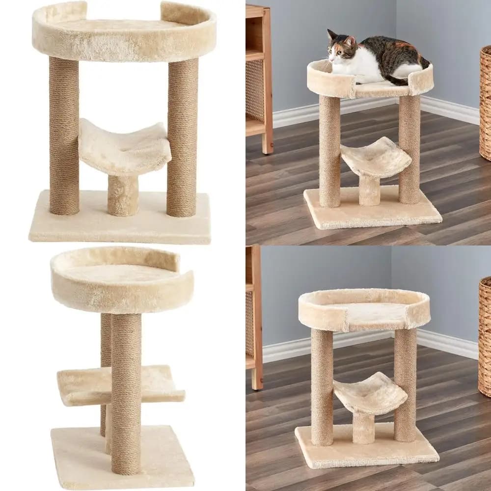 Tiragraffi per gatti a due livelli beige, altezza 21,1 pollici