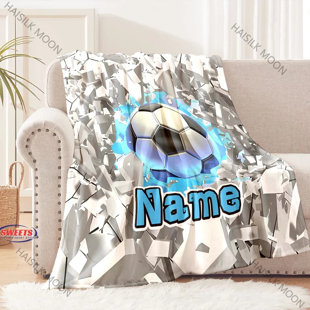 1PC Coperta con stampa calcio Nome personalizzato personalizzato Camera da letto Soggiorno Divano Coperta con scialle morbido Compleanno Natale Regalo caldo