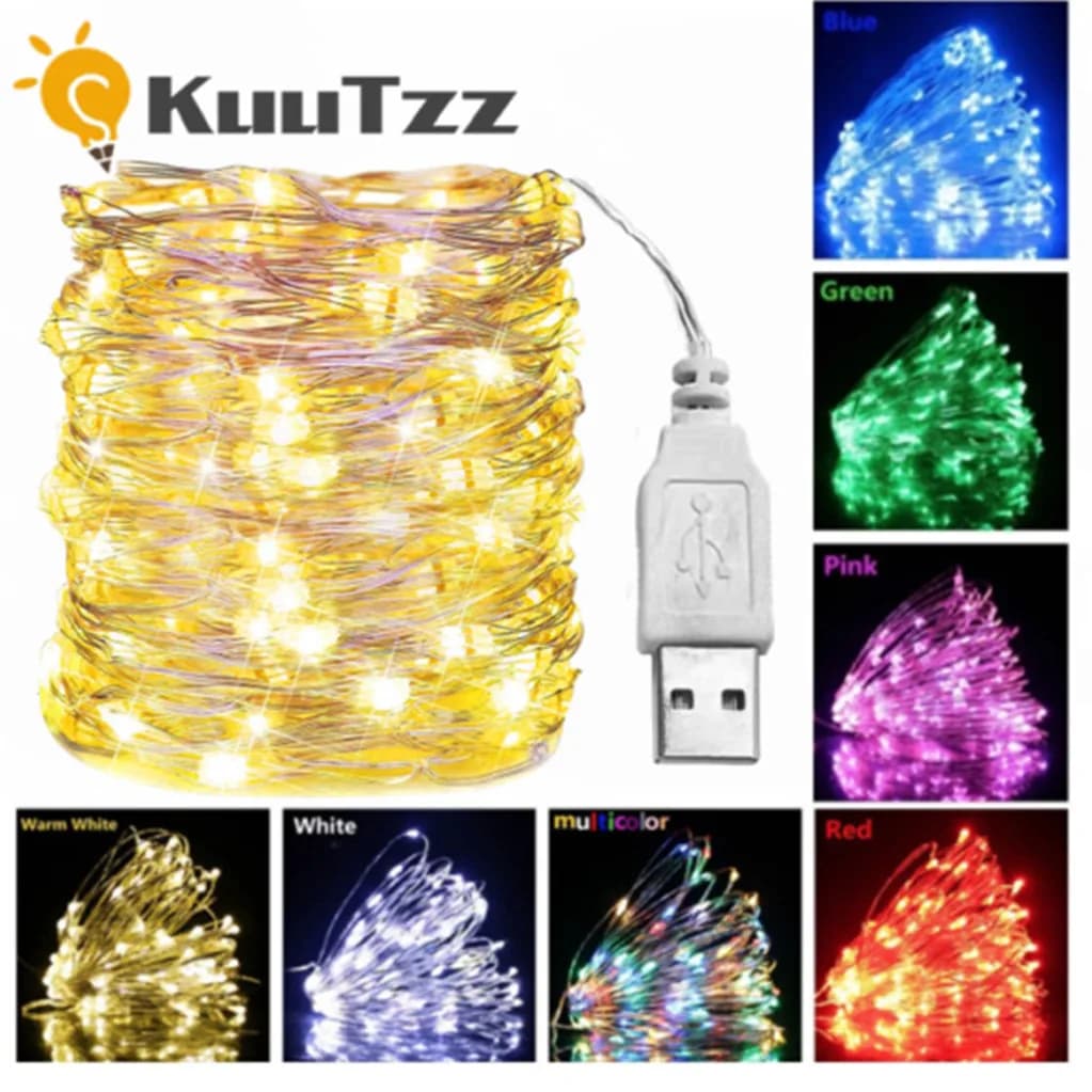 1/2/3/5/10/20M USB LED luci della stringa filo d'argento ghirlanda luce impermeabile lucine per la decorazione della festa nuziale di Natale