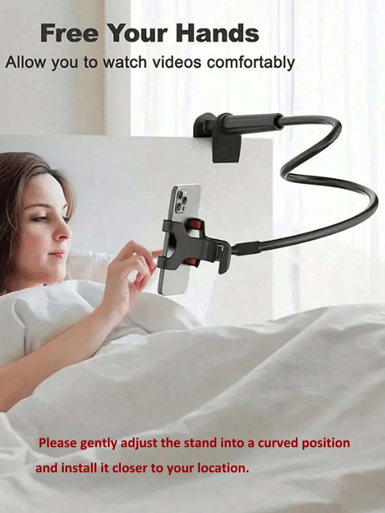 1pc 360° Rotatable Adjustable Gooseneck Phone Holder, Universal Smartphone Stand, Compatible With 4-7 Inch Phones, Charging Port Reserved, Suitable For Living Room, Bedroom, Kitchen, Bathroom And More, Also A Perfect Gift Choice,Small gifts