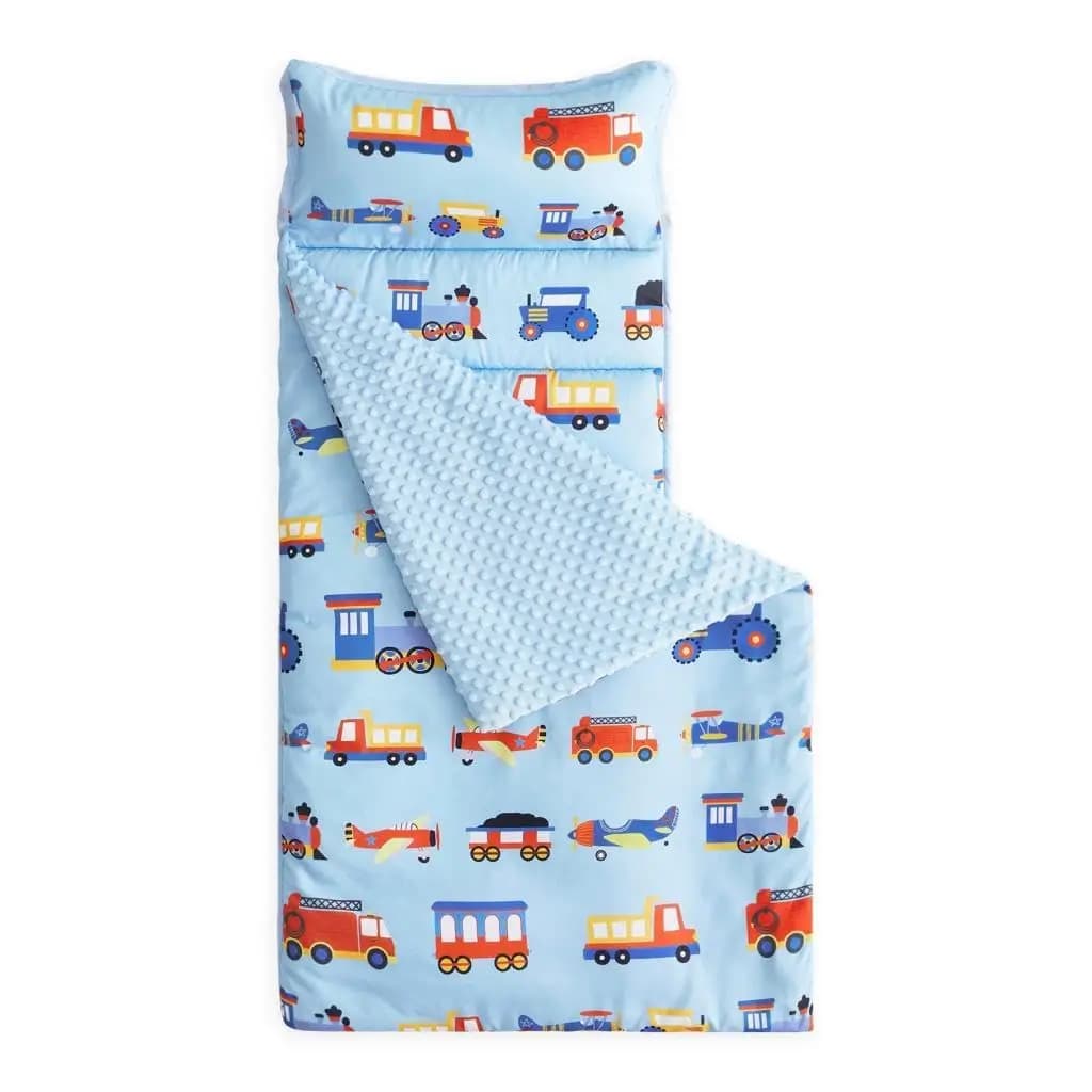 Children's rest pad with pillow and fleece blanket, rollable sleeping bag for kindergarten, kindergarten, kindergarten, kindergarten, blue, standard size
