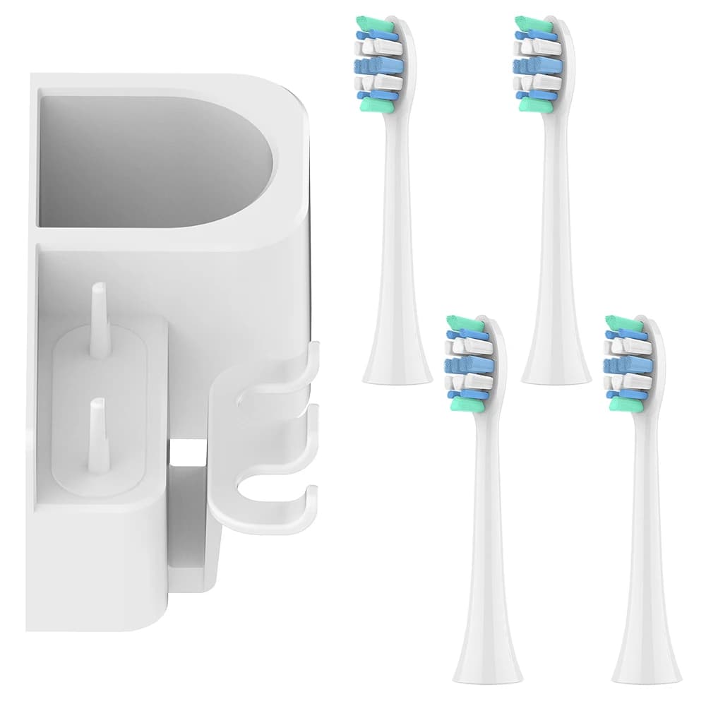 Pack of 4 spare heads and wall brush holder, compatible with Philips Sonicare electric brushes