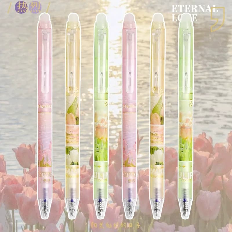 6 Pz/scatola INS Estetica Fiore Mare di Tulipano Penna Gel Cancellabile 0.5mm Blu/nero Inchiostro Penna di Scrittura per la Ragazza Materiale Scolastico di Cancelleria