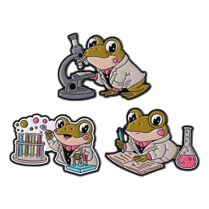 Spilla per scienziato rana Spille smaltate Cartoon Dr. Frog Lab Esperimenti chimici Spilla per microscopio Distintivo da bavero Gioielli Regalo Studenti