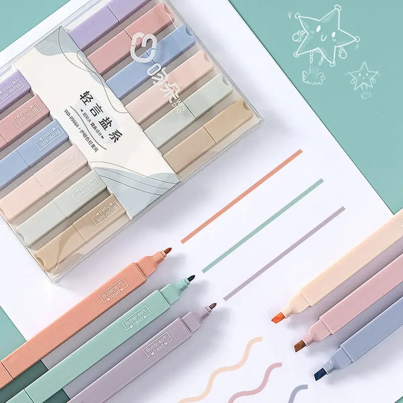 Set di 6 evidenziatori a doppio lato, pennarelli Manga colorati Kawaii, materiale scolastico per scrapbooking, cancelleria pastello