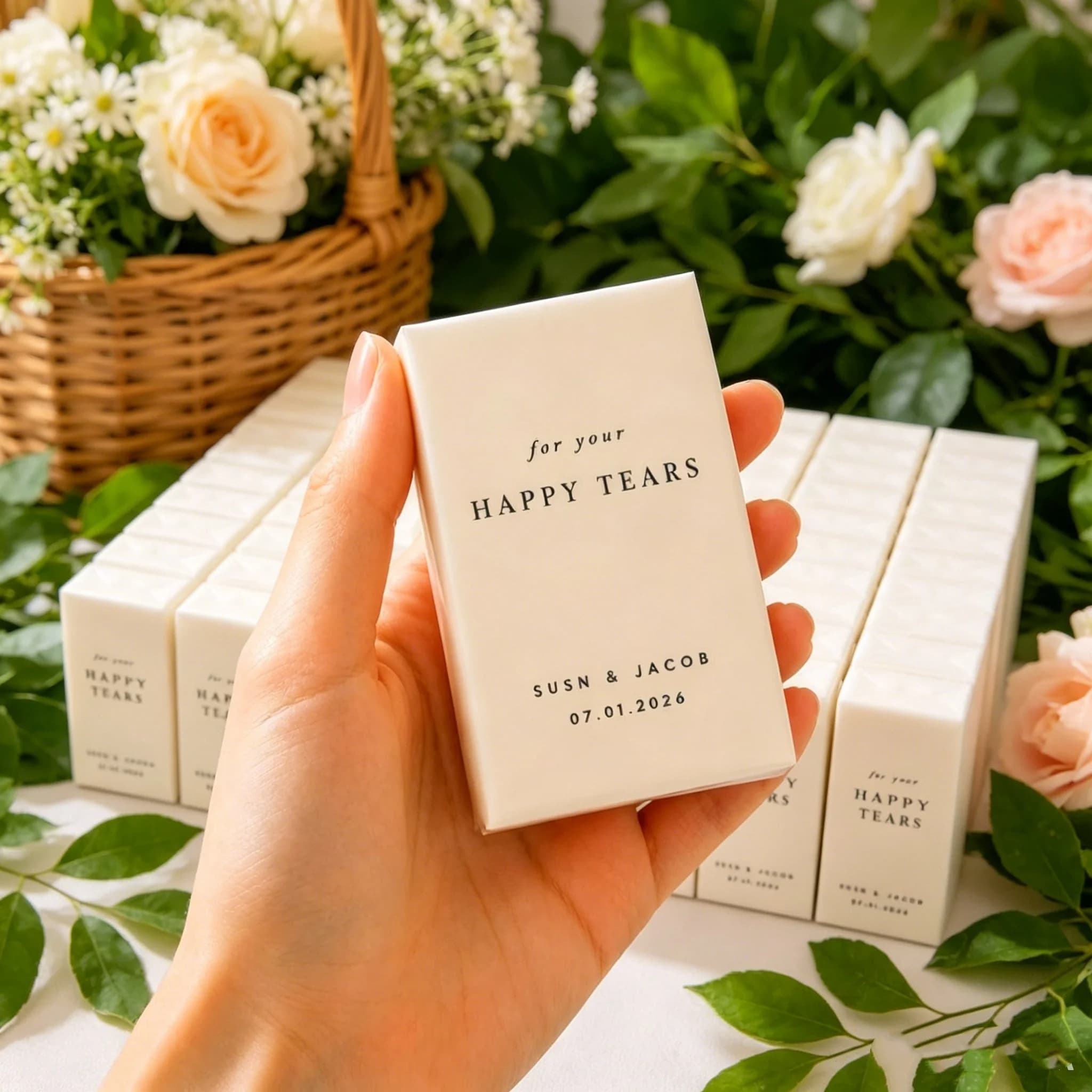 Personalized For Your Happy Tears Mini Tissue Pack Custom Couple Names Date Disposable Paper Napkins Wedding Guest Favors Bridal