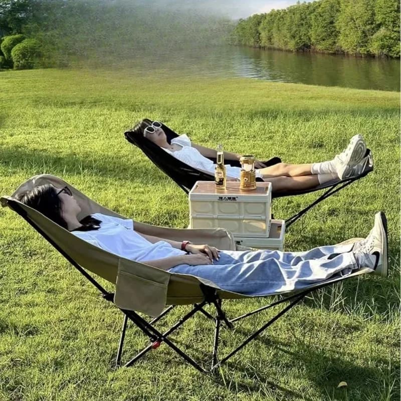 Lettino prendisole Sedia lunare pieghevole portatile Poltrona da campeggio elevata Poggiagambe regolabile a tre livelli Spiaggia Picnic Pesca all'aperto