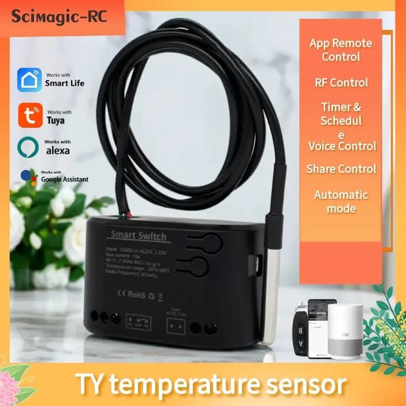 Tuya WiFi Smart Temperature Sensor Monitor Switch 7-32V 85-250V with Thermostat Probe Sensor For Fish Tank Greenhouse Warehouse