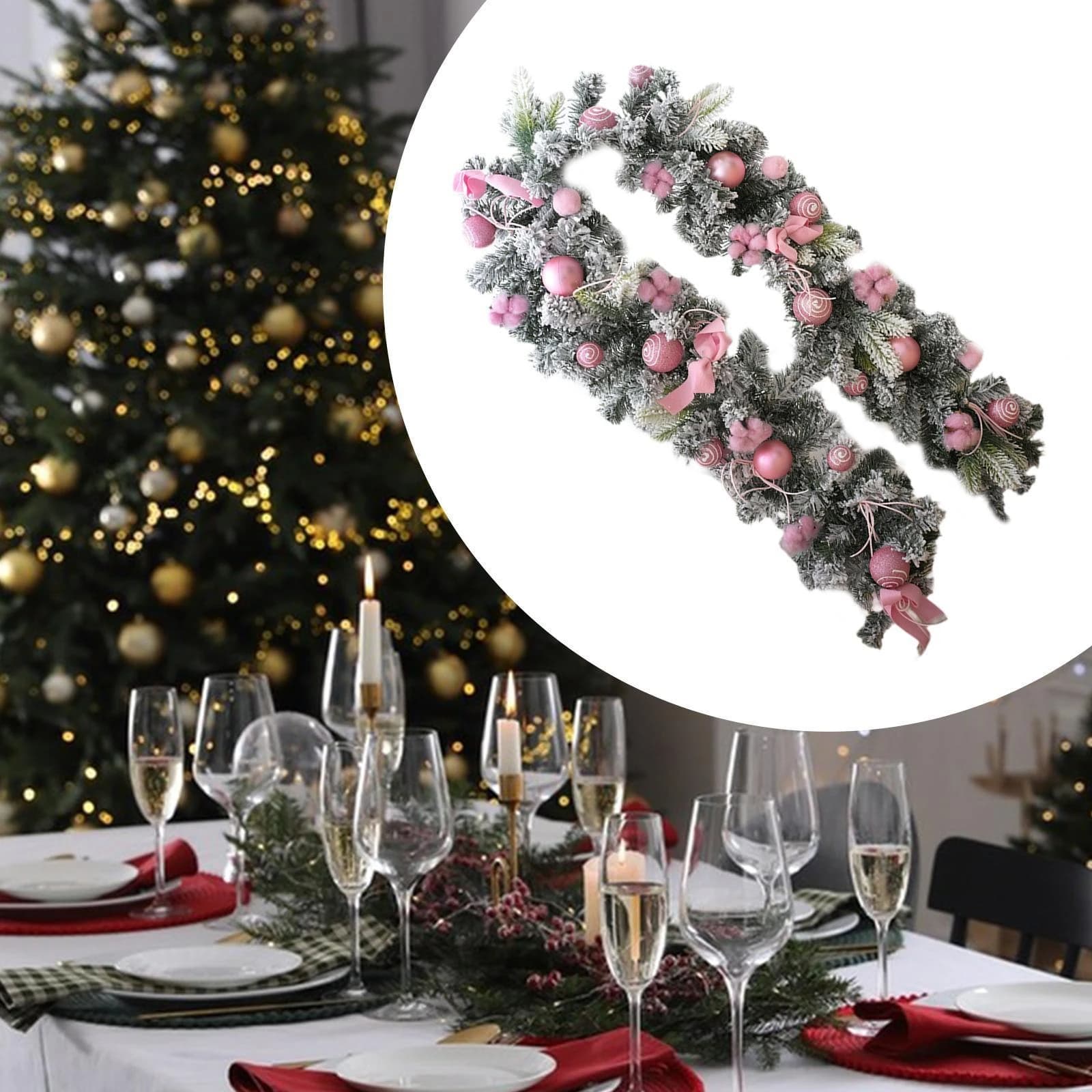 Decoration hot pink Christmas garland with balls Artificial plant rattan garland Christmas ratan hanging ornament for home decoration