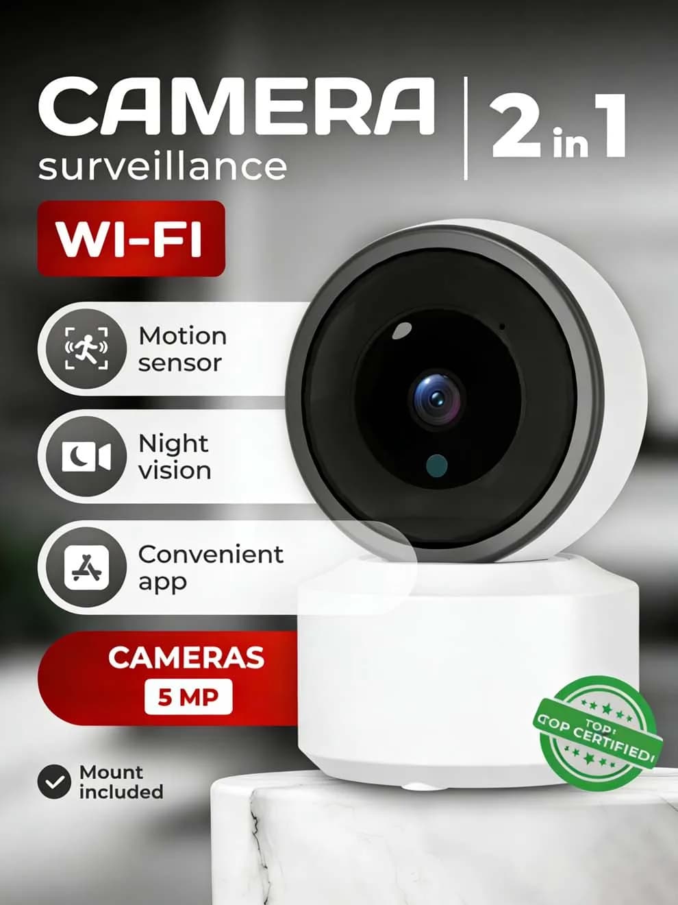 Telecamera WiFi 2K 5MP per Monitoraggio Bambini, Telecamera di Sicurezza Domestica con Rilevamento Movimento, Audio Bidirezionale, Visione Notturna, Facile Configurazione per Sicurezza Interna