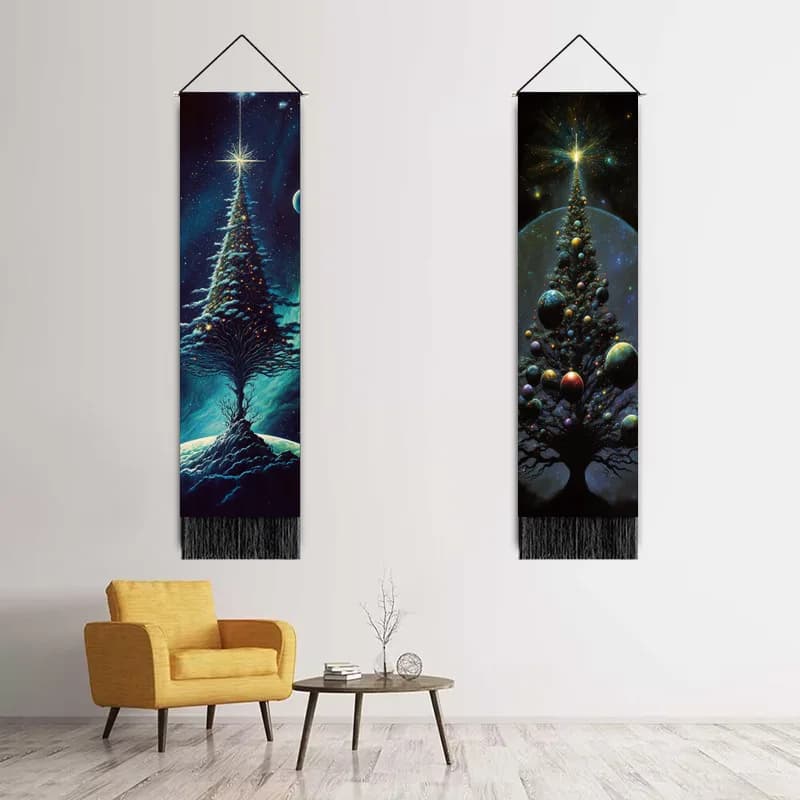Nordic Christmas Tree Tapestry Boho Tassel Wall Hanging Painting Living Room Bedroom Home Hotel Garden Decoration Tapestries