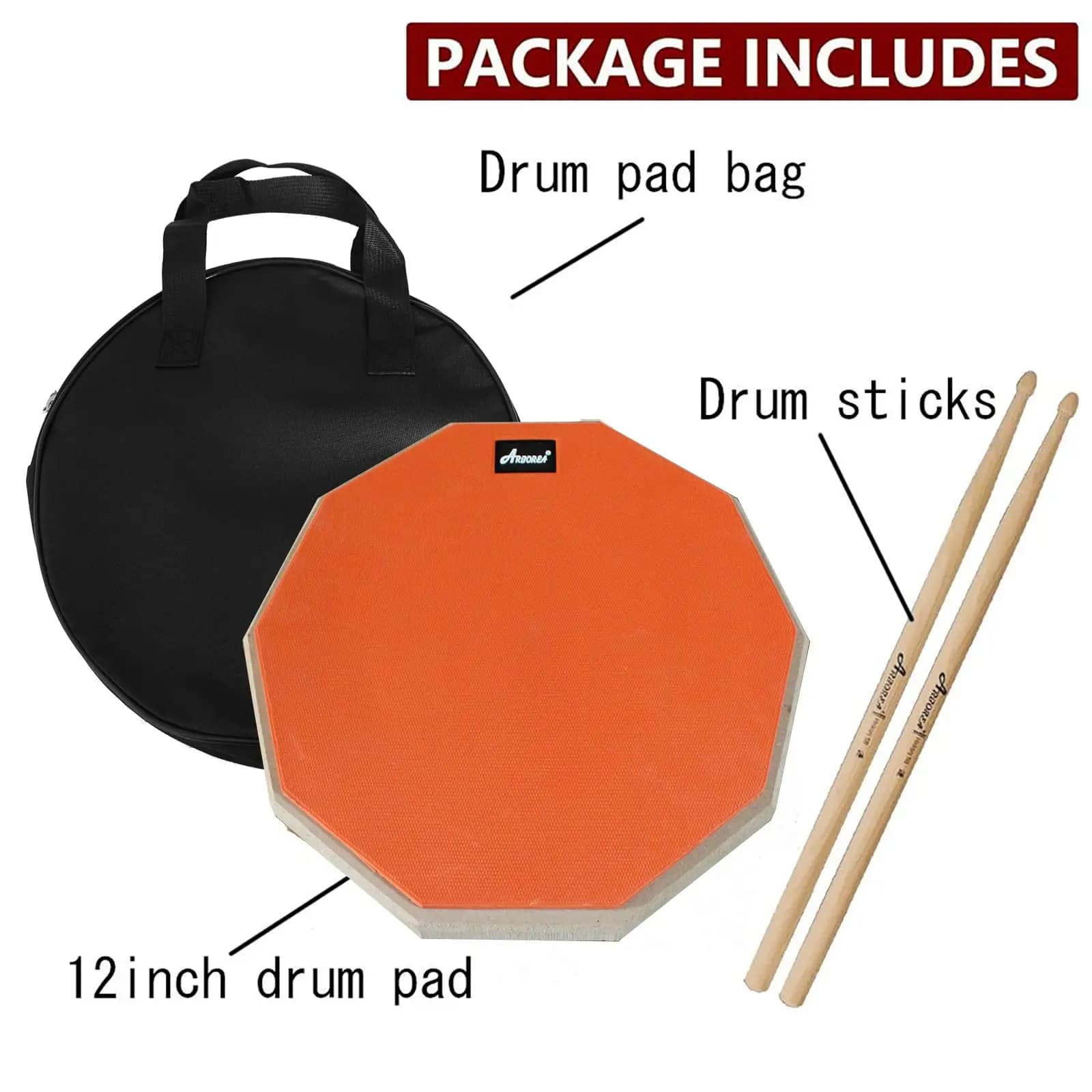 Set di pad per batteria da pratica Arborea, pad in gomma muta con bacchette da 5 A e borsa per il trasporto per esercitazioni e prestazioni quotidiane