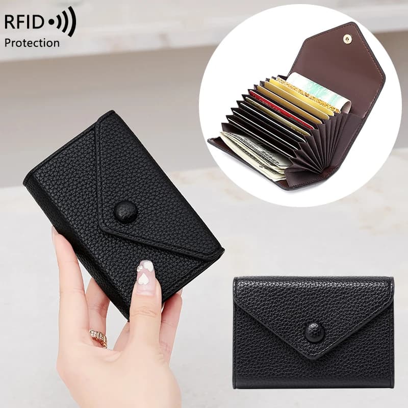 Borsa per carte con organo con spazzola antifurto RFID, grana di litchi, pelle morbida, portamonete semplice, multi-carta, leggera, borsa per carte piccola, nuova