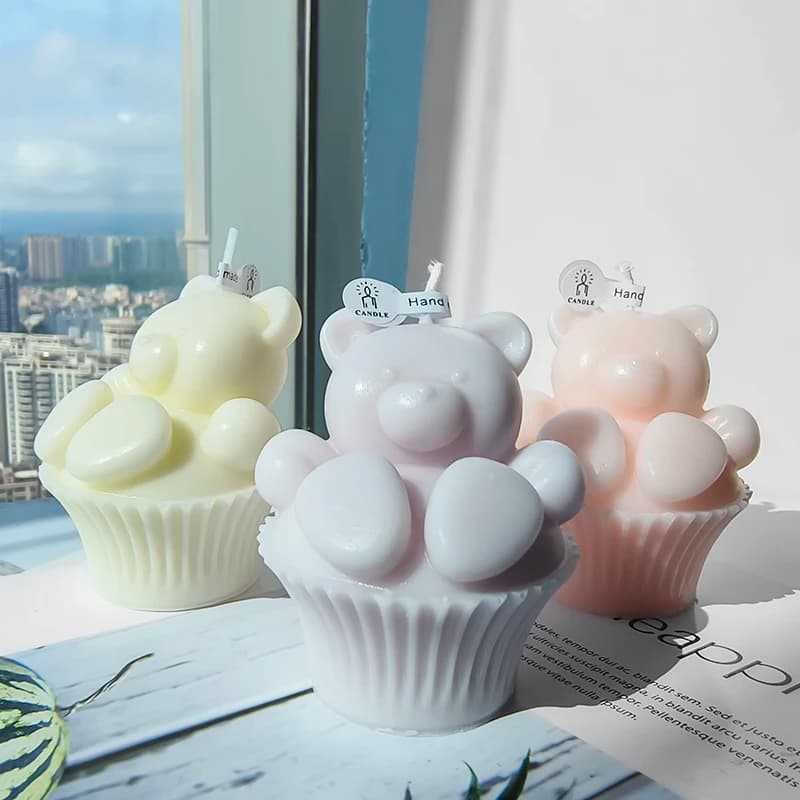 Muffin Cup Cute Bear stampo in Silicone fai da te Cartoon Bear candela profumata sapone gesso cera candela stampo cottura torta decorazione stampo