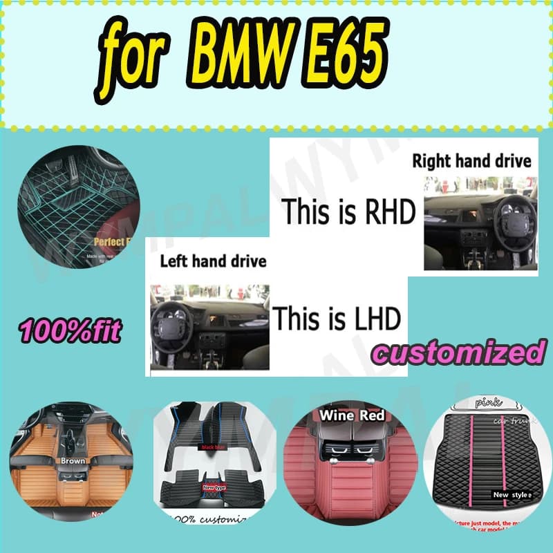 LUSSO Tappetino per auto in pelle di lusso personalizzato per BMW E65 2001 2002 2003 2004 2005 2006 Set completo di tappetini per auto