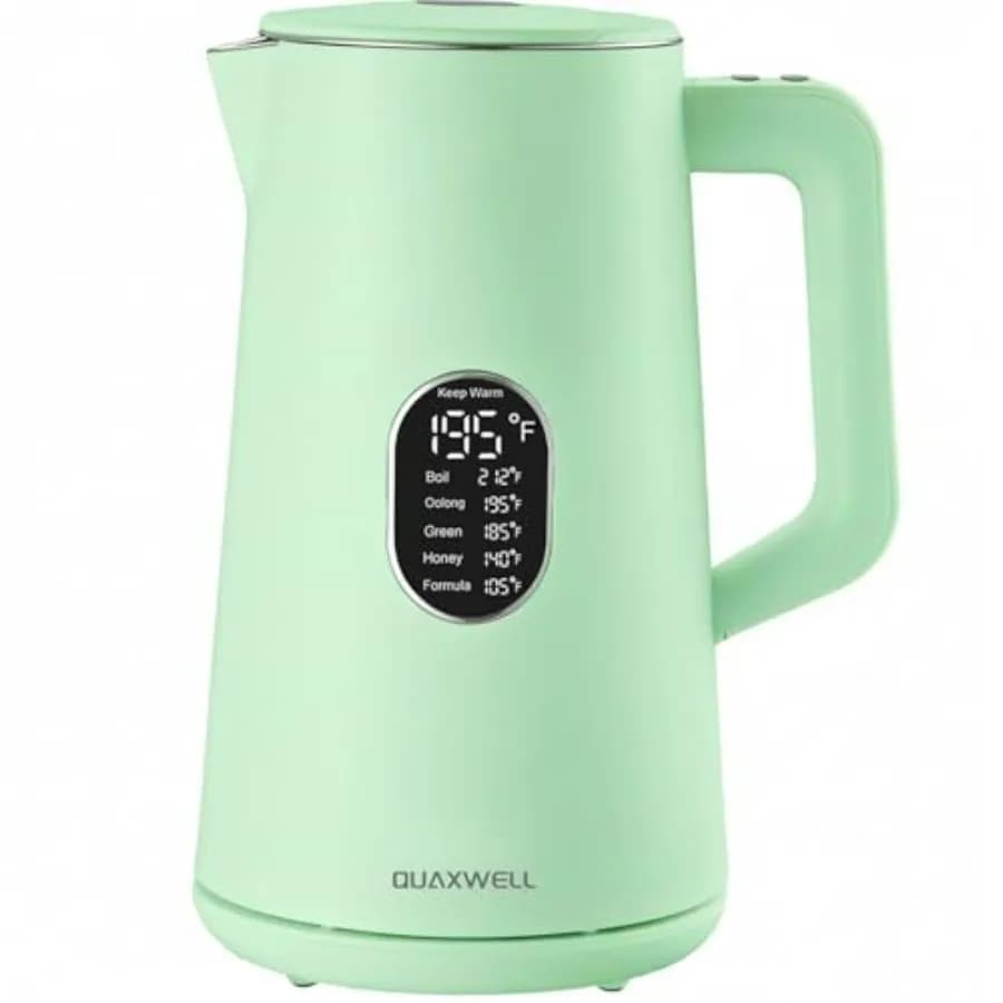 1.5L Electric Kettle Stainless Steel Double Wall Cool Touch Teapot Green Fast Boil 5 Temperature Control LED Display Auto Shut-