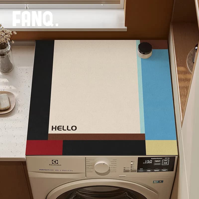 VIKAMA Artistic Style Color-Blocking Geometric Washing Machine Cover Pad Waterproof Anti-Slip Drum Washing Machine Dust Pad Rug