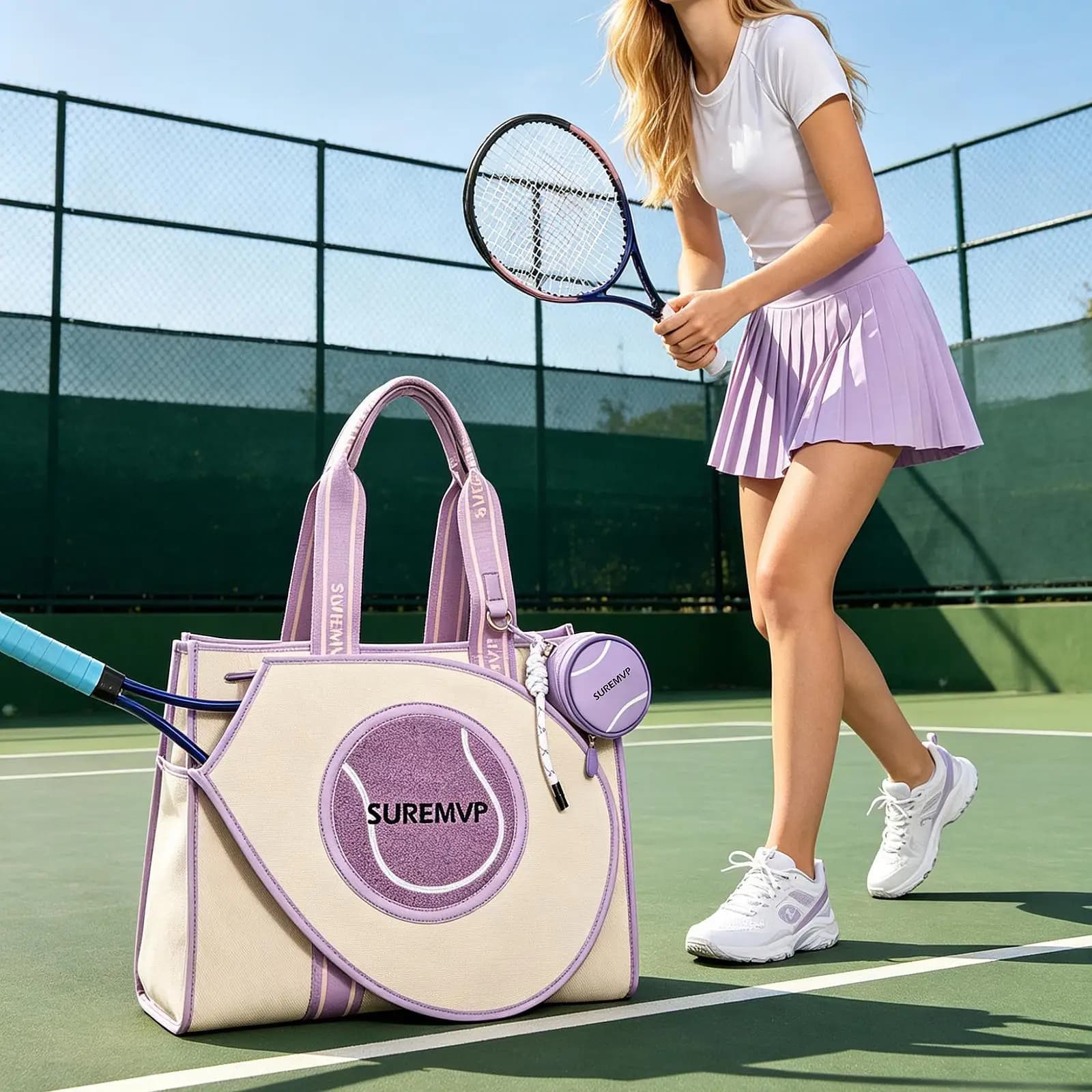 Large Storage Tennis Handbag PU Waterproof Racket Sports Duffel Bag for Outdoor Player Gym School Use