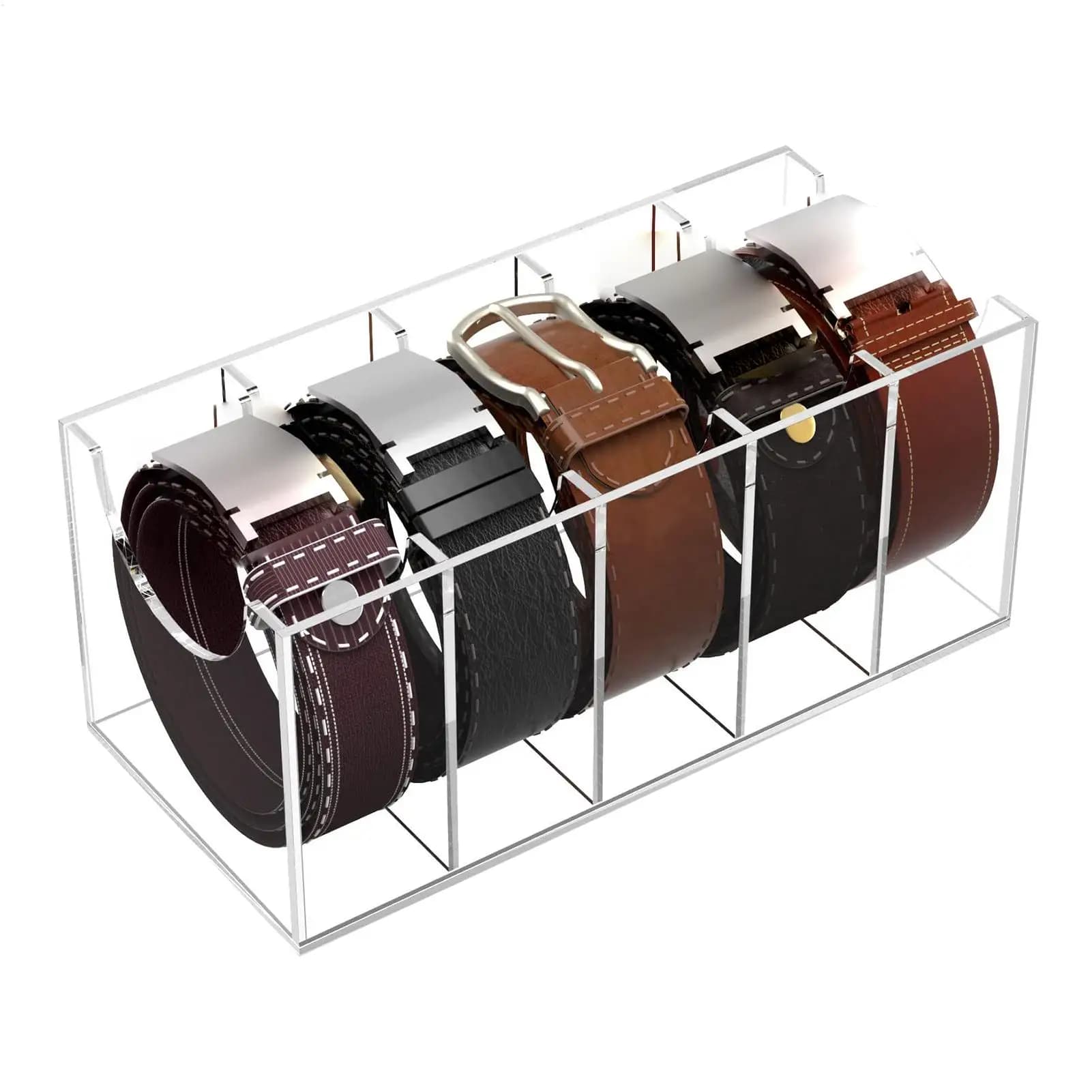Organizzatore per Cinture a 5/7 Scomparti, Scatole Organizzatrici in Acrilico, Porta Cinture in Acrilico, Espositore Trasparente, Porta Cravatte Multiuso