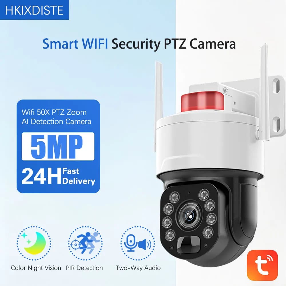 Telecamera IP WiFi Tuya da Esterno HD 5MP, Telecamera di Sorveglianza a Colori Completi con Rilevamento Umano AI, Monitor di Sicurezza con Controllo tramite APP