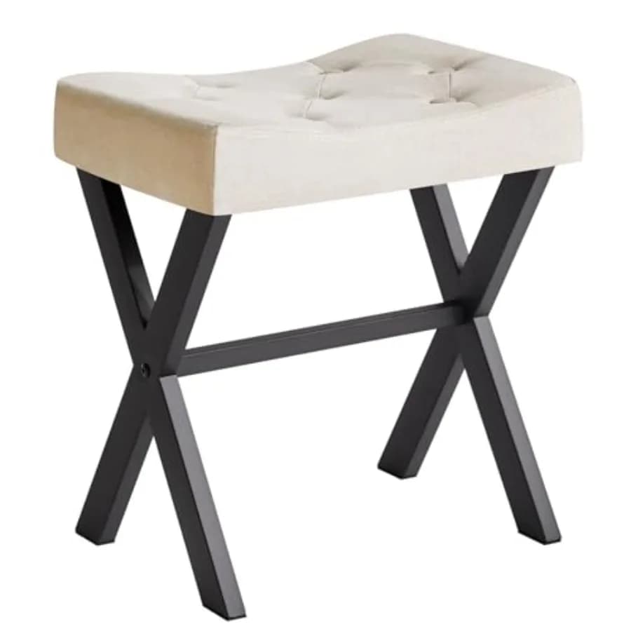 Sgabello a U per Toeletta, Sedia Quadrata per Trucco con Gambe a X, Poggiapiedi Ottomano, Sgabello Multiuso come Tavolino per Camera da Letto e Soggiorno