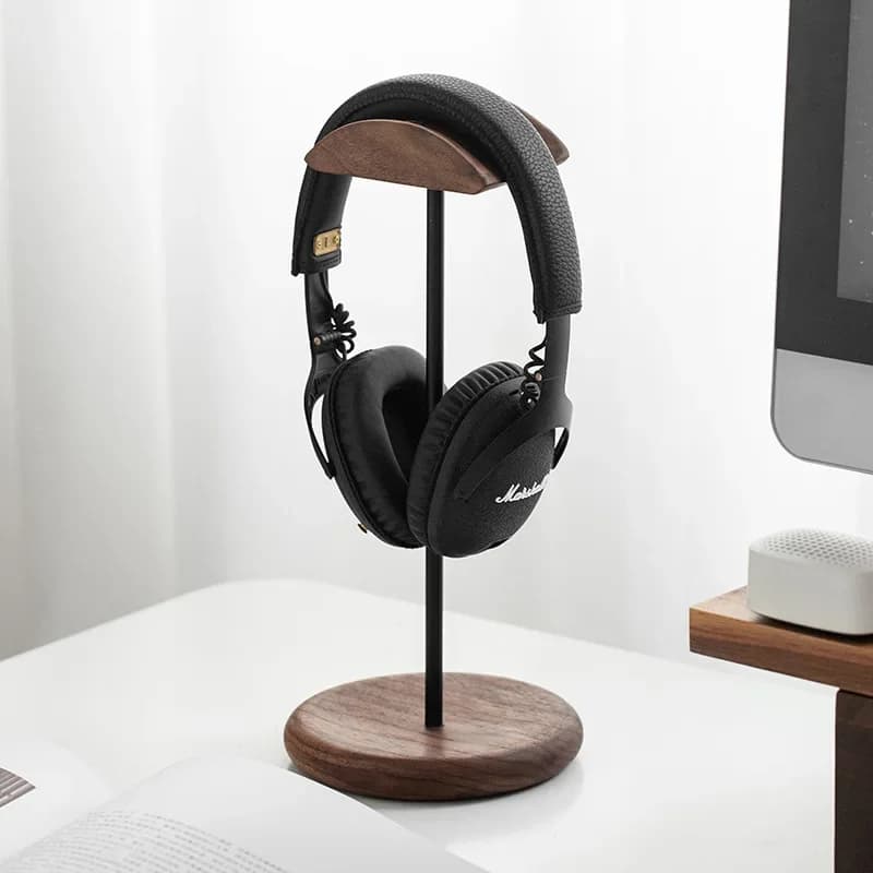 Supporto per Cuffie in Legno Massello di Noce Nero, Espositore Semplice per Cuffie, Supporto da Scrivania per Cuffie, Decorazione da Tavolo