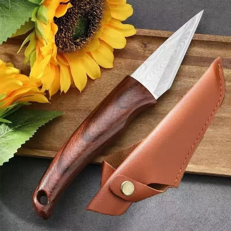 Drawstring knife with wooden handle with leather shell, suitable for garden grafting / sinking, etc