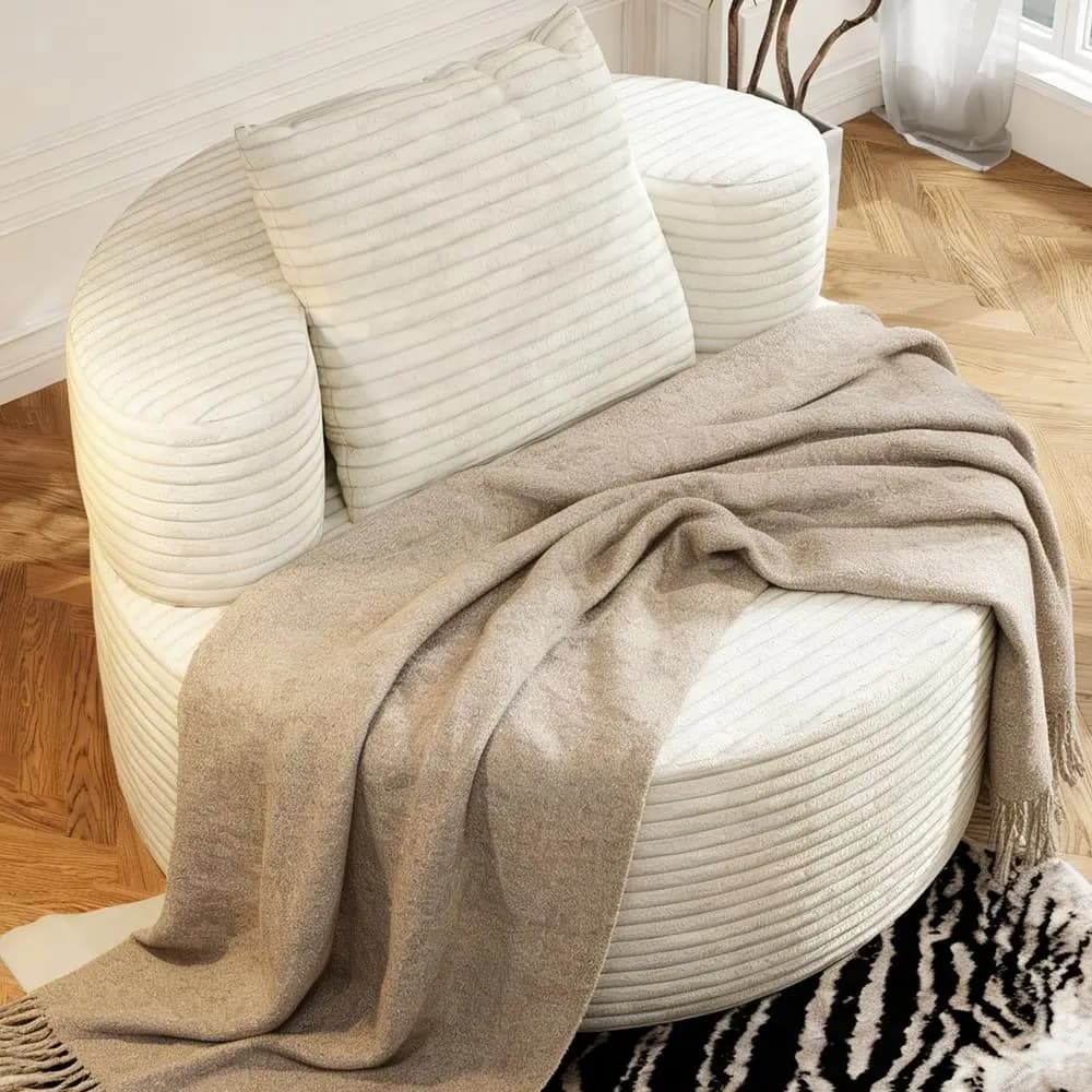 Poltrona Chaise Longue Oversize Rotonda per Soggiorni, Divano Sacco in Corduroy per Adulti, Ideale per Gaming, Lettura e Relax