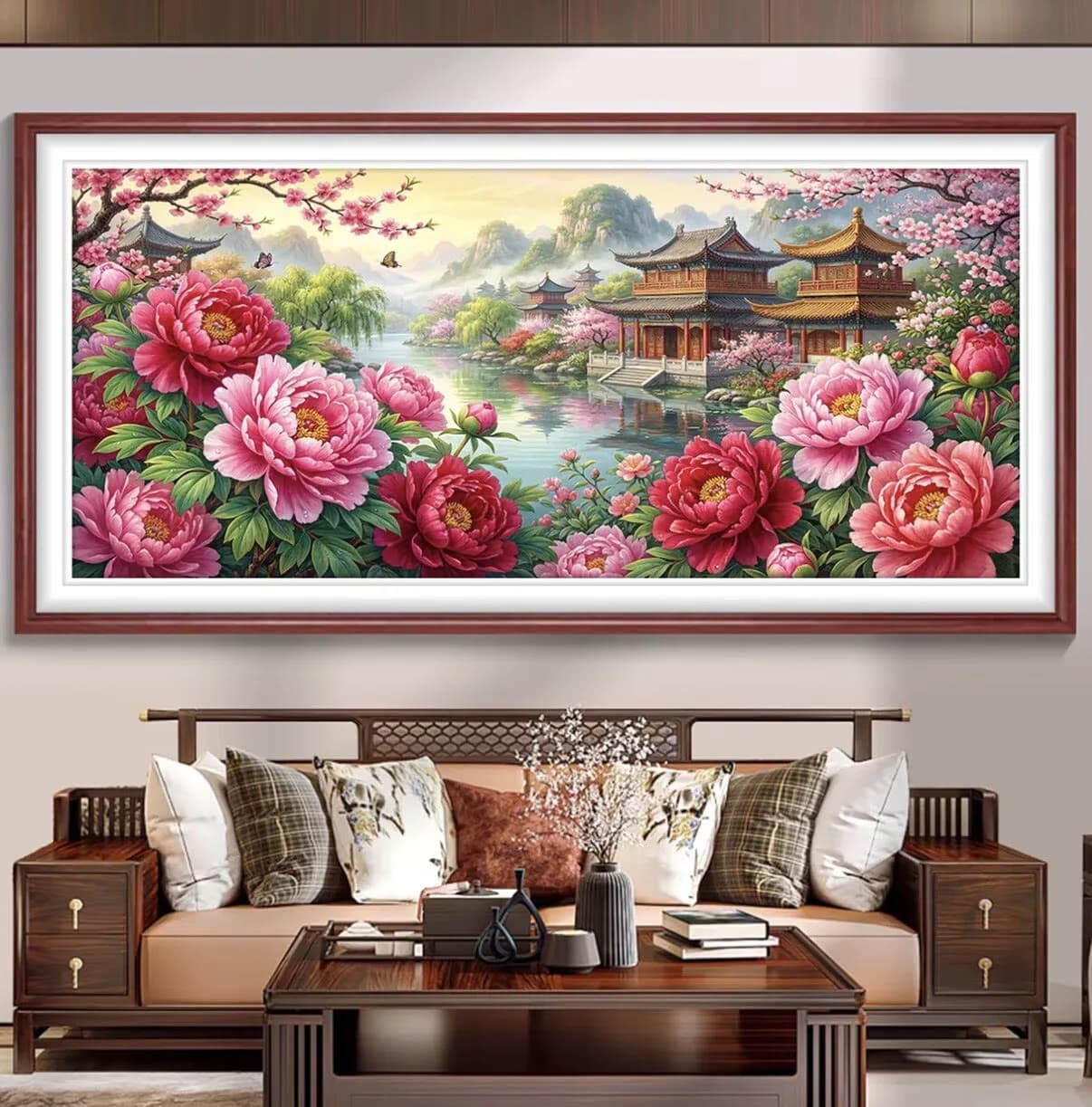 Flowers Blossom Pavilion 11CT DIY Chinese Kits Embroidery Pattern Printed Stampe Cross Stitch Cotton-thread Landscape 75 Colors
