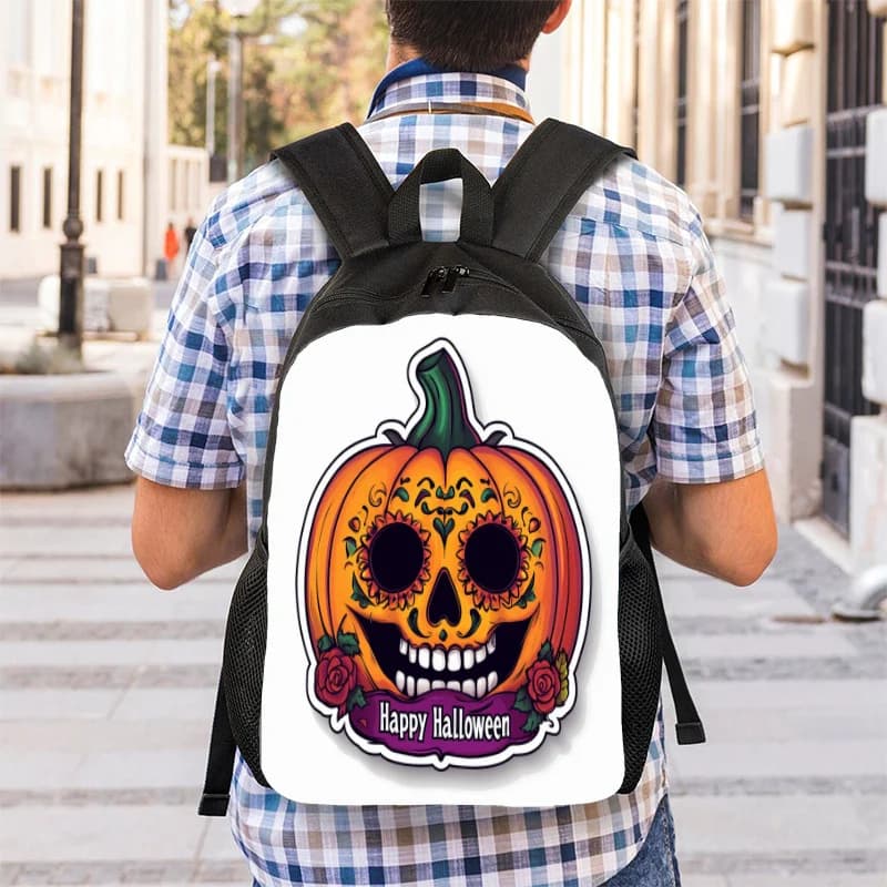 Halloween Backpack, Design Mexican Sugar Skull and Calendula - 2D Decoration for Backpack with Print Flat for Theme School Day of the Dead