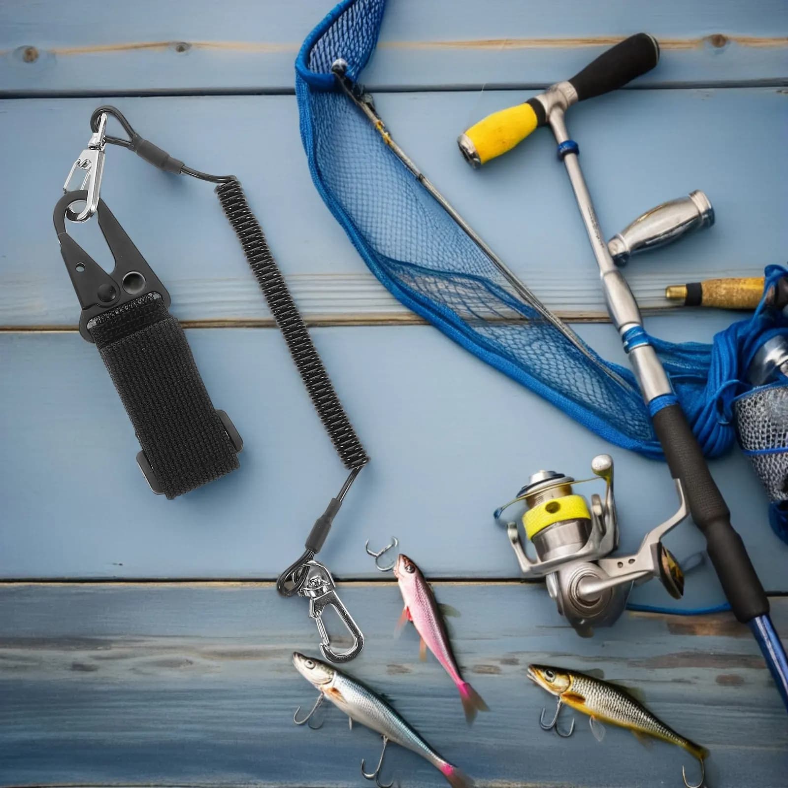 Set di 1 Cinghia Elastica per Canna da Pesca, Cordino Avvolgibile per Kayak e Canoa, Supporto per Attrezzatura, Guinzaglio per Canna, Organizzatore di Sicurezza per Pagaia