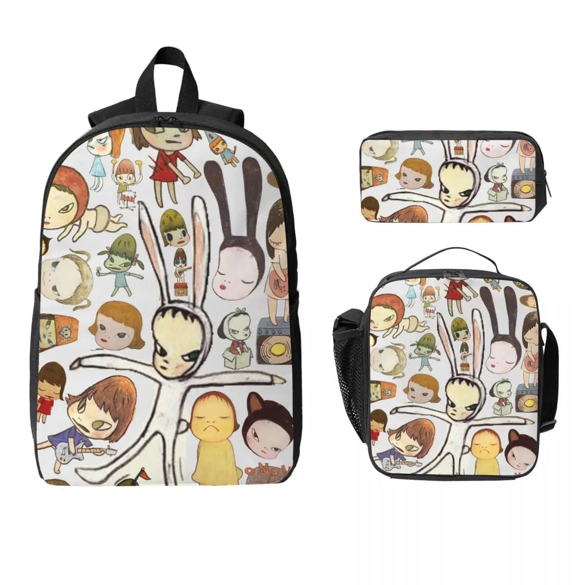 Zaino Yoshitomo Nara per ragazzi e ragazze, borsa per libri, borsa per la scuola, borse a tracolla per laptop, 3 pezzi, borsa termica per il pranzo, astuccio per matite