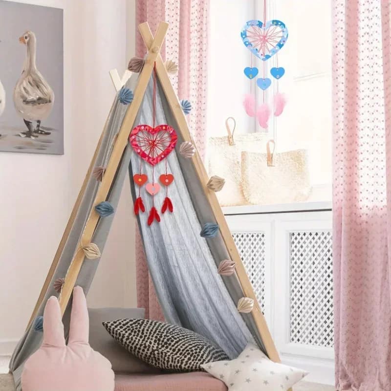 6Set Heart Shaped Wooden Dream Catcher Blanks Hanging Ornaments DIY Painting Crafts Home Decor