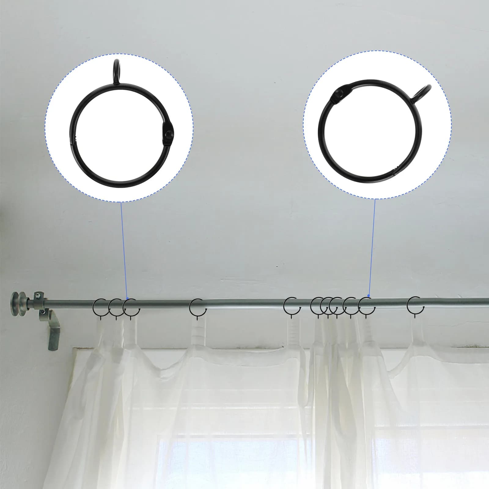 20 Pezzi Anelli Metallici per Tende con Occhielli per Aste a Tensione, Robusti Accessori per Appendere con Scorrimento Fluido, Decorativi