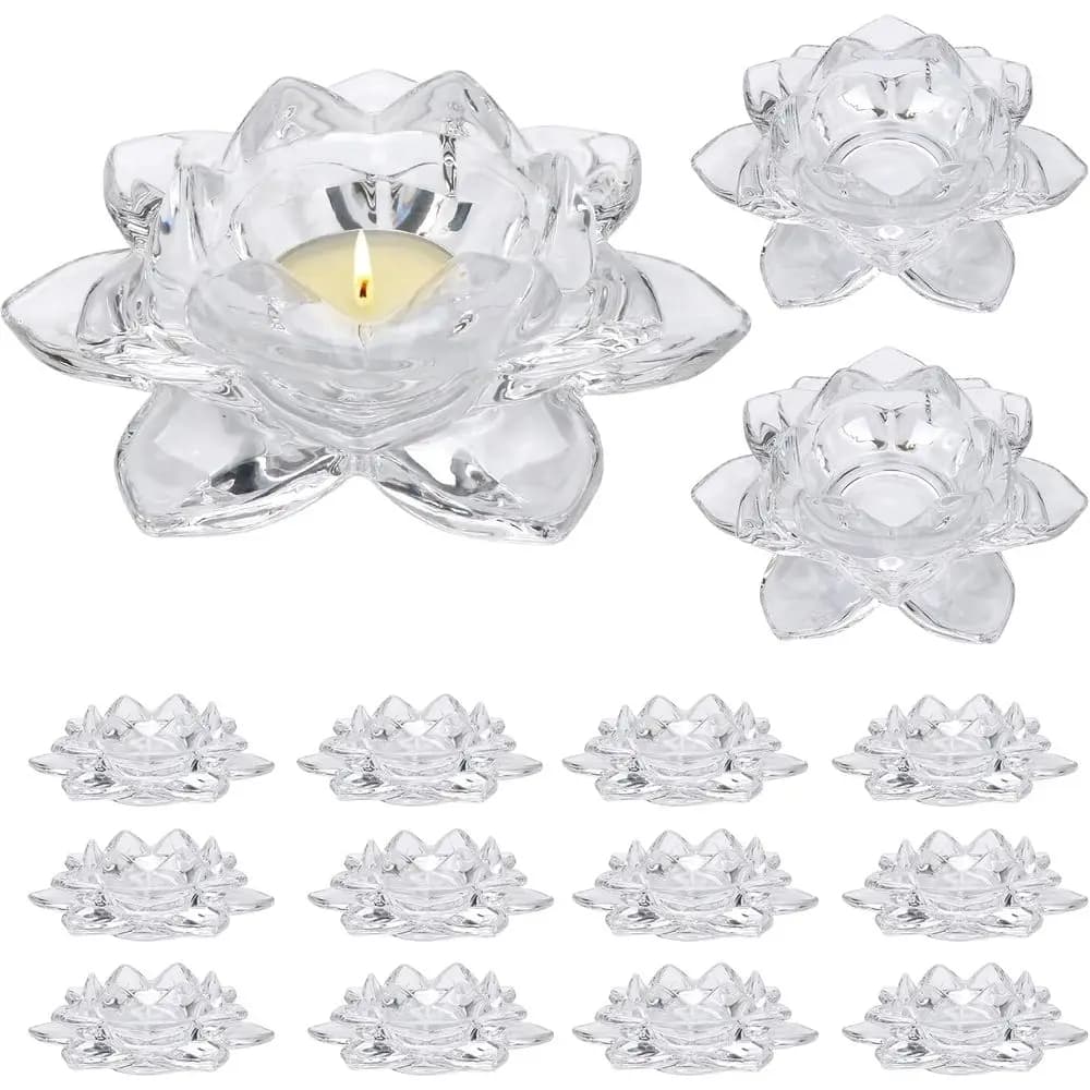 Portacandele in Cristallo a Forma di Loto, Portacandele Tealight in Cristallo, Portacandele Votivo o Decorazione per la Casa, Matrimoni e Feste, Set da 1