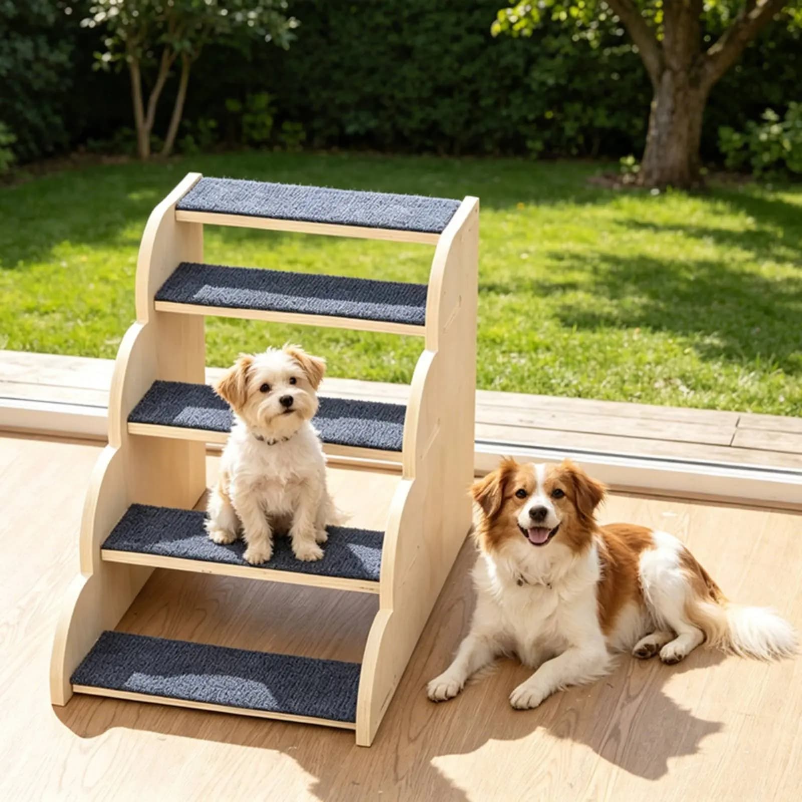 Dog Stairs Wooden Sofa Pet Steps 3-Step Pet Stairs Space-Saving Pet Stair Ramp Gentle Slope for Bed