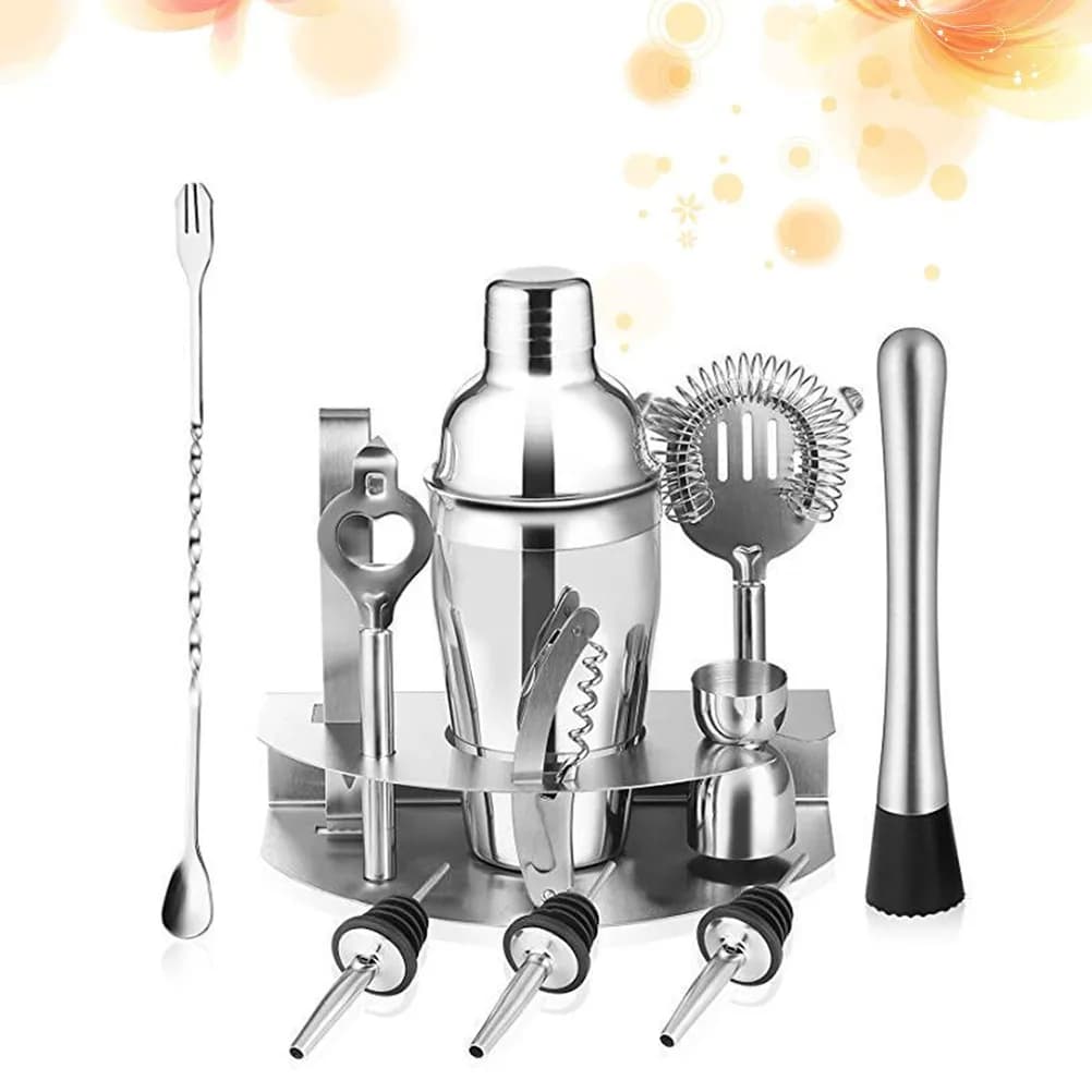 Set da 12 Pezzi per Cocktail con Shaker, Cucchiaio da Miscelazione, Pinze per Ghiaccio, Misurino, Utensili da Barman in Acciaio Inox per Uso Domestico e Feste