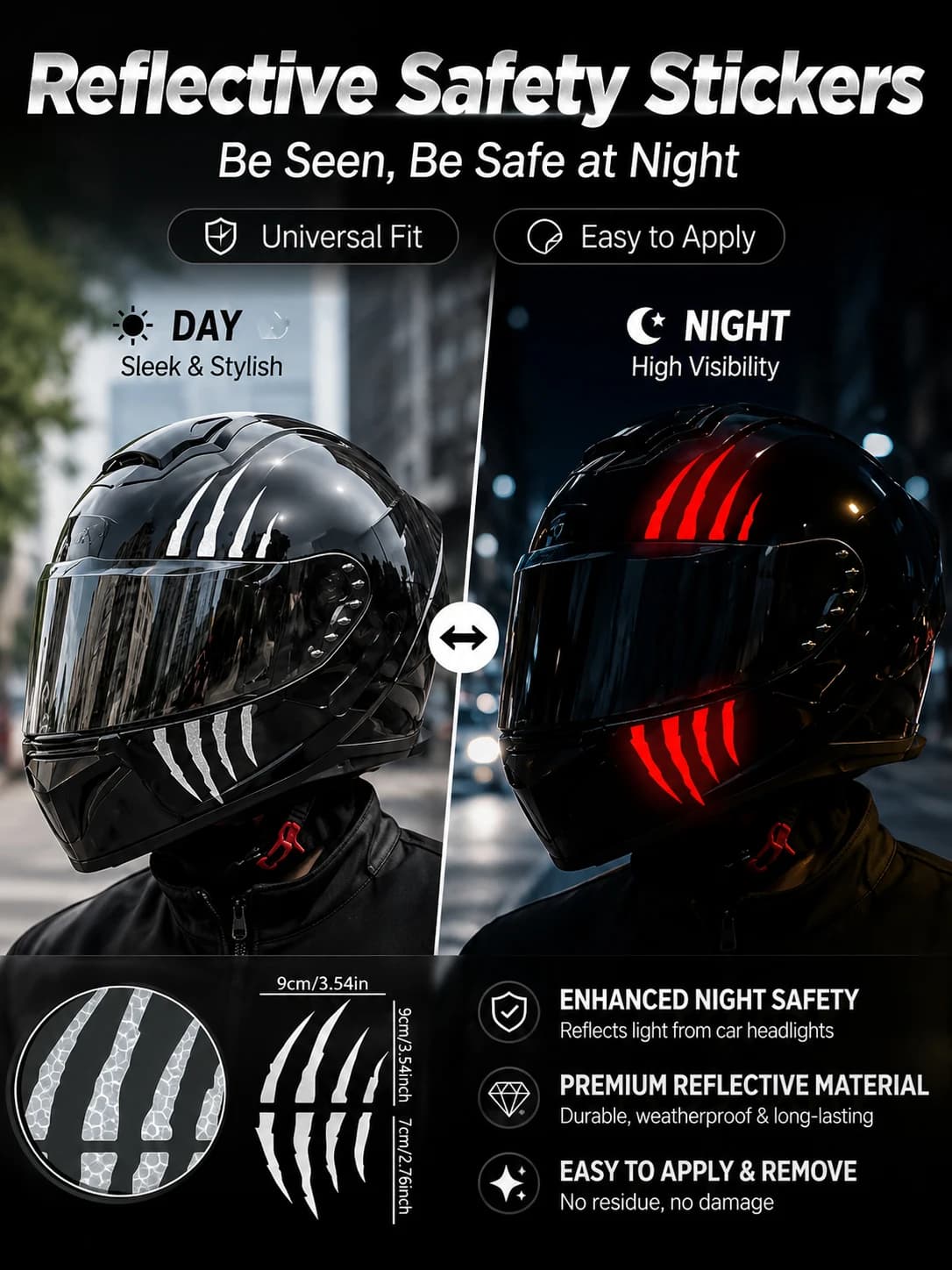 1Pcs Reflective Claw Mark Helmet Stickers Motorcycle Night Visibility Decals Waterproof for Car Bike Luggage