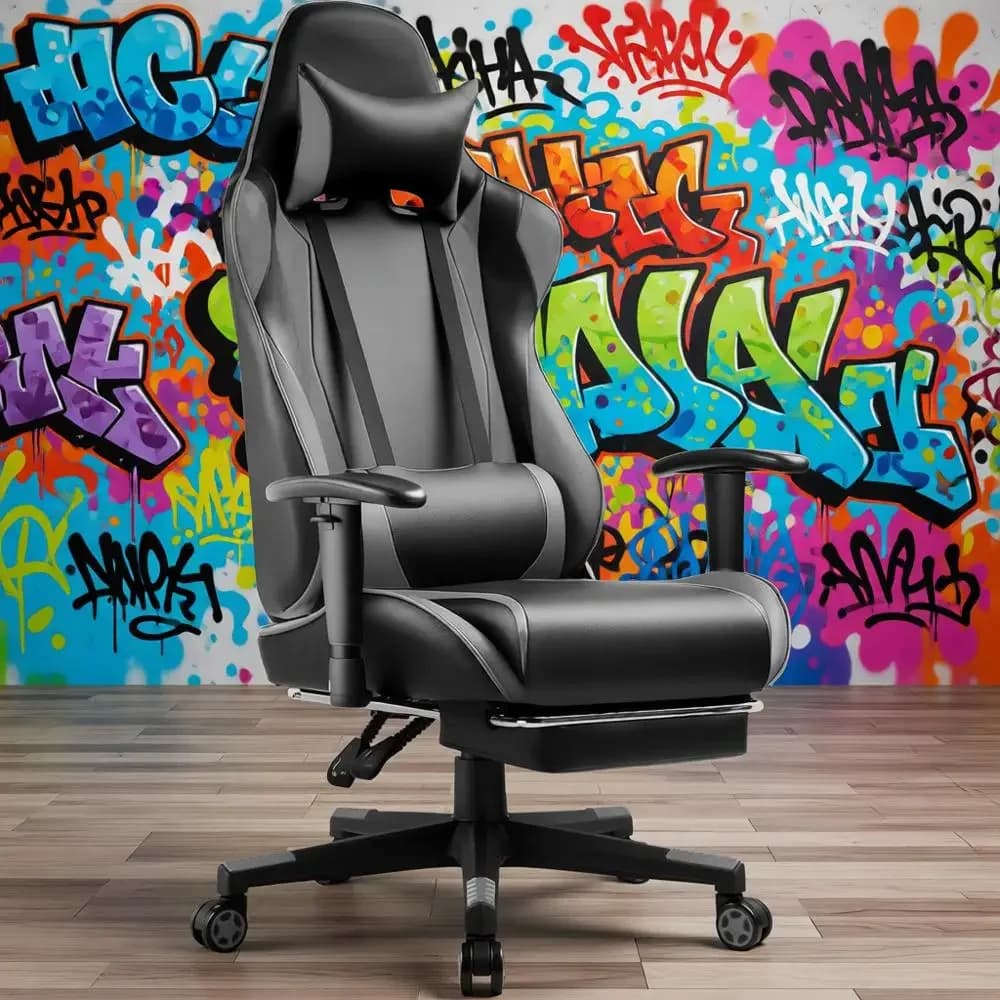 Sedia da gaming ergonomica reclinabile girevole con altezza del sedile regolabile, supporto lombare e riposo (grigio)