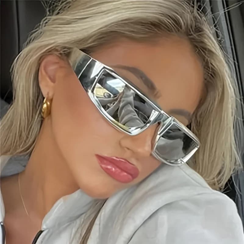 Polygon Wrap Shape Future Wind Technology Sense Silver Coated Sports Mirrors Fashion Glasses