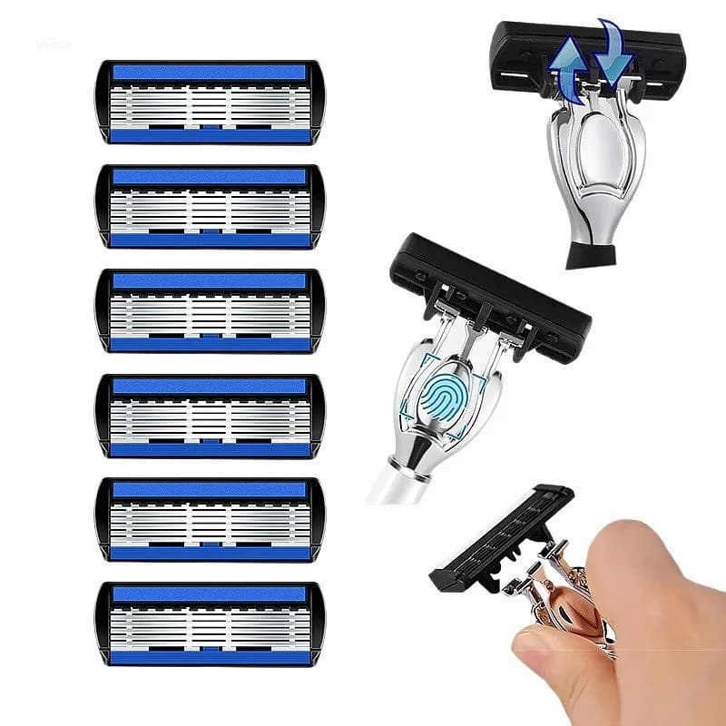 6-layer manual shaving blade refill set with metal support, set of men's shaving cartridges, regulator, beard care tool, gift box