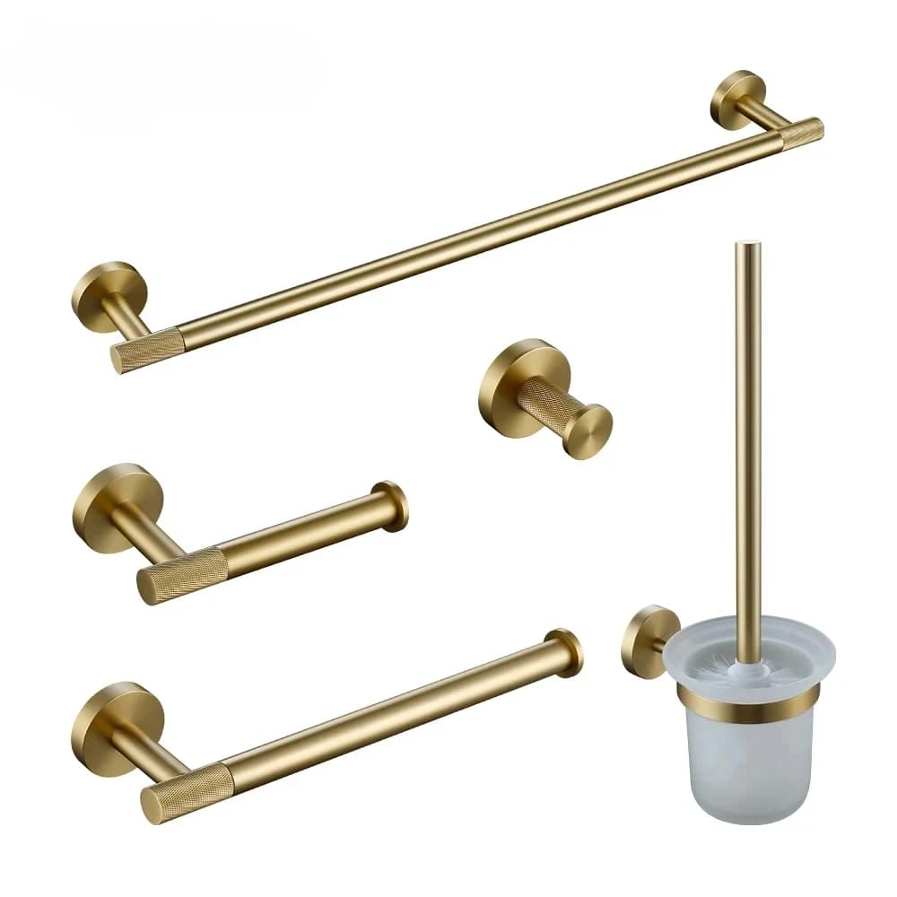 Accessori hardware per il bagno Kit in ottone zigrinato oro spazzolato Anello portasciugamani Porta accappatoio Porta carta Anello portasciugamani Scopino