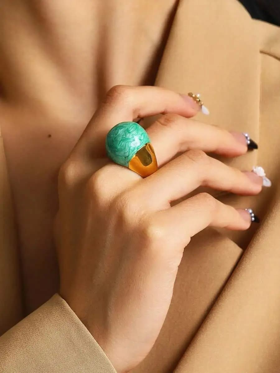 Anello in acciaio inossidabile smaltato con forme geometriche esagerate per donna, gioiello da festa