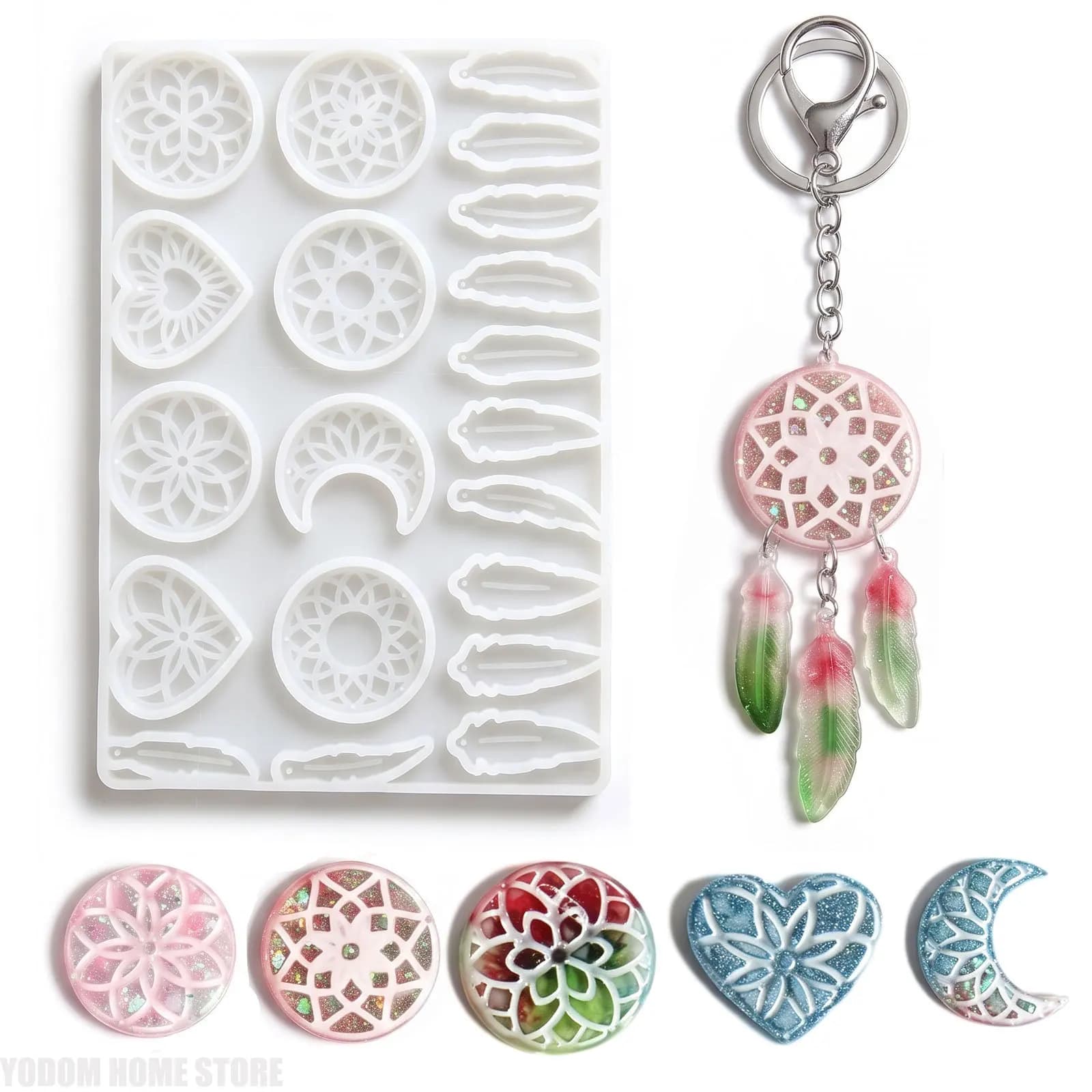 8 Shapes Dream Catcher Feather Silicone Mold for Keychain Resin Moulds Silicone Resin Molds Epoxy Accessories