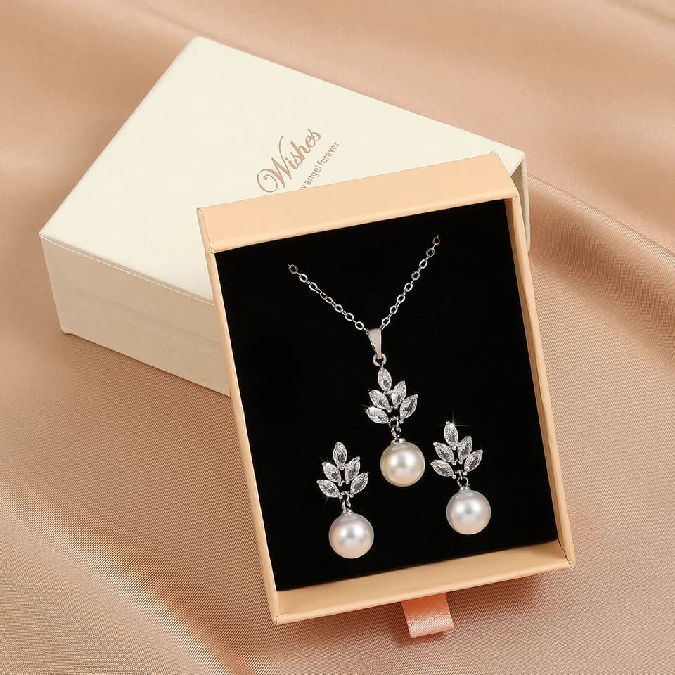 ZAKOL Elegante imitazione perla zirconi orecchini collane set squisito regalo di gioielli per feste di fidanzamento di nozze con scatola di imballaggio