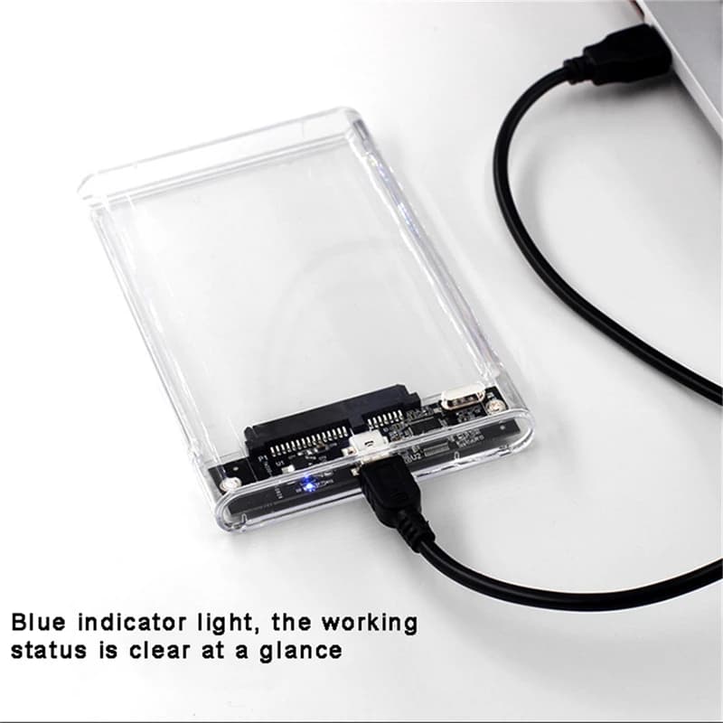 Case trasparente per HDD, custodia per HDD da 2,5 pollici, adattatore SSD SATA a USB 2.0 Type-C, box esterno portatile per disco rigido, senza attrezzi
