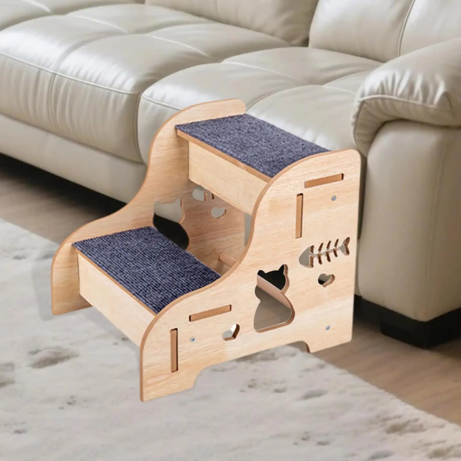 Scaletta in Legno per Gatti, Rampa Antiscivolo per Cani Anziani, Scala per Letto e Divano per Piccoli Animali