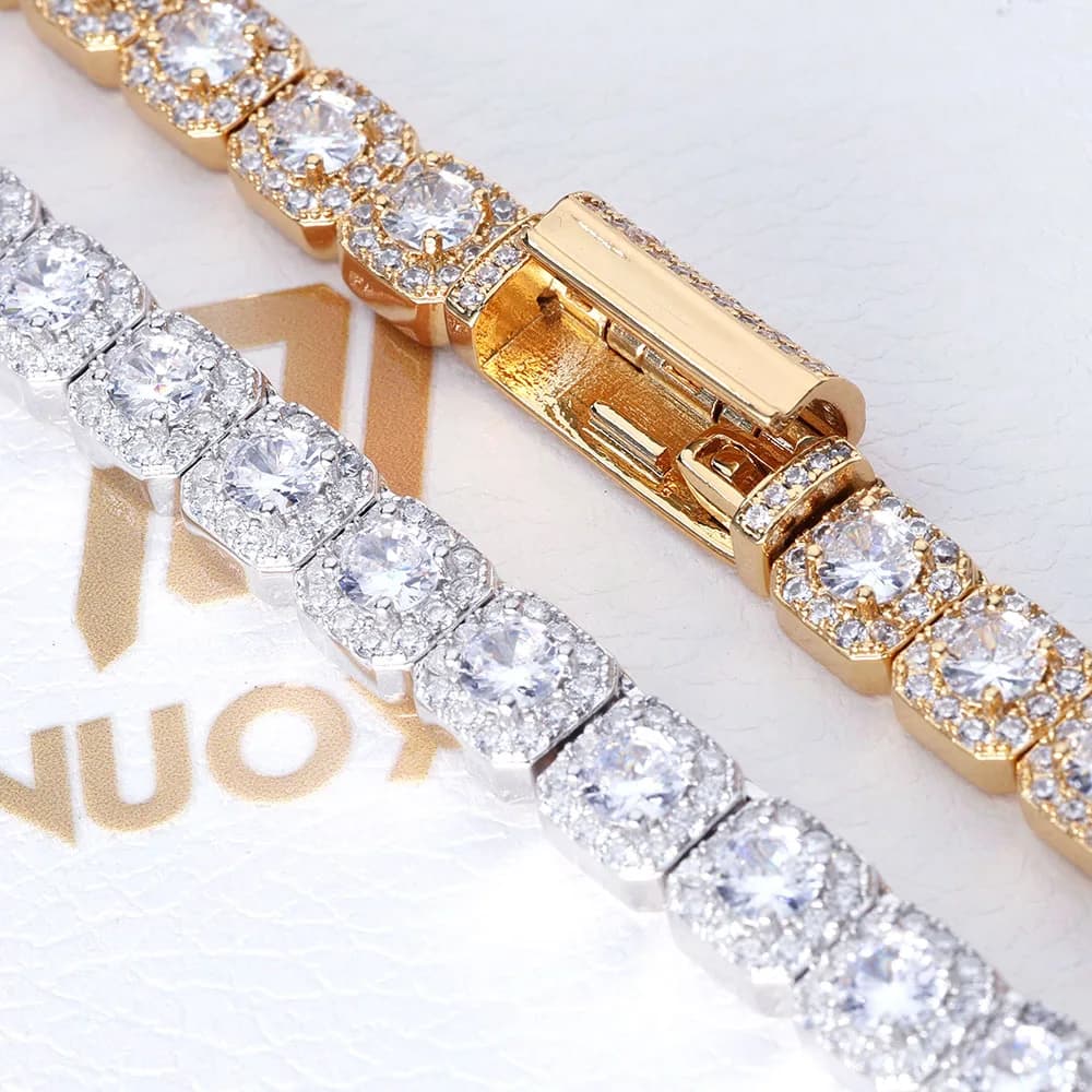 Hip Hop Jewelry 7Mm Cubic Zirconia Cluster Tennis Chain Iced Out Bracelet Bling Jewellery Free Laser Name Drop Shipping