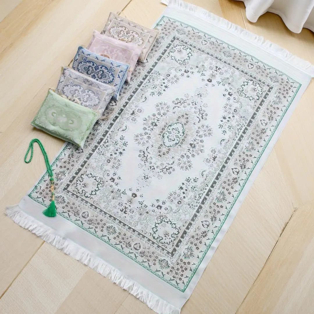 Muslim Prayer Carpet with Prayer Beads and Portable Bag Muslim Gift Muslim Soft Mat Islamic Gift Set Turkish Mat for Ramadan Eid Hajj